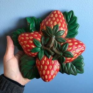 Vintage Chalkware Strawberries Plaque